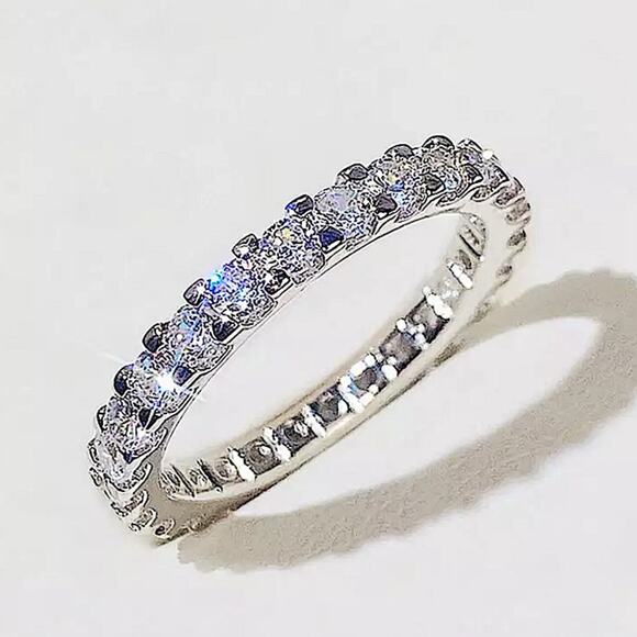 Sterling Silver Cubic Zircon Ring Minimalist, Dainty Diamond Stackable - Picture 1 of 6